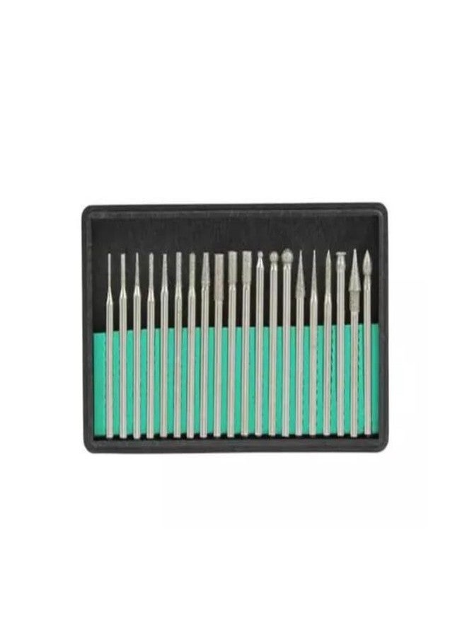 Khayl Rotary Shank Diamond Burr Bit Set | Grinding Burr Needle Point Engraving Stainless Steel Drill Bit Rotary Tool Set (20 pcs set | 2.35 Shank) - Image 1